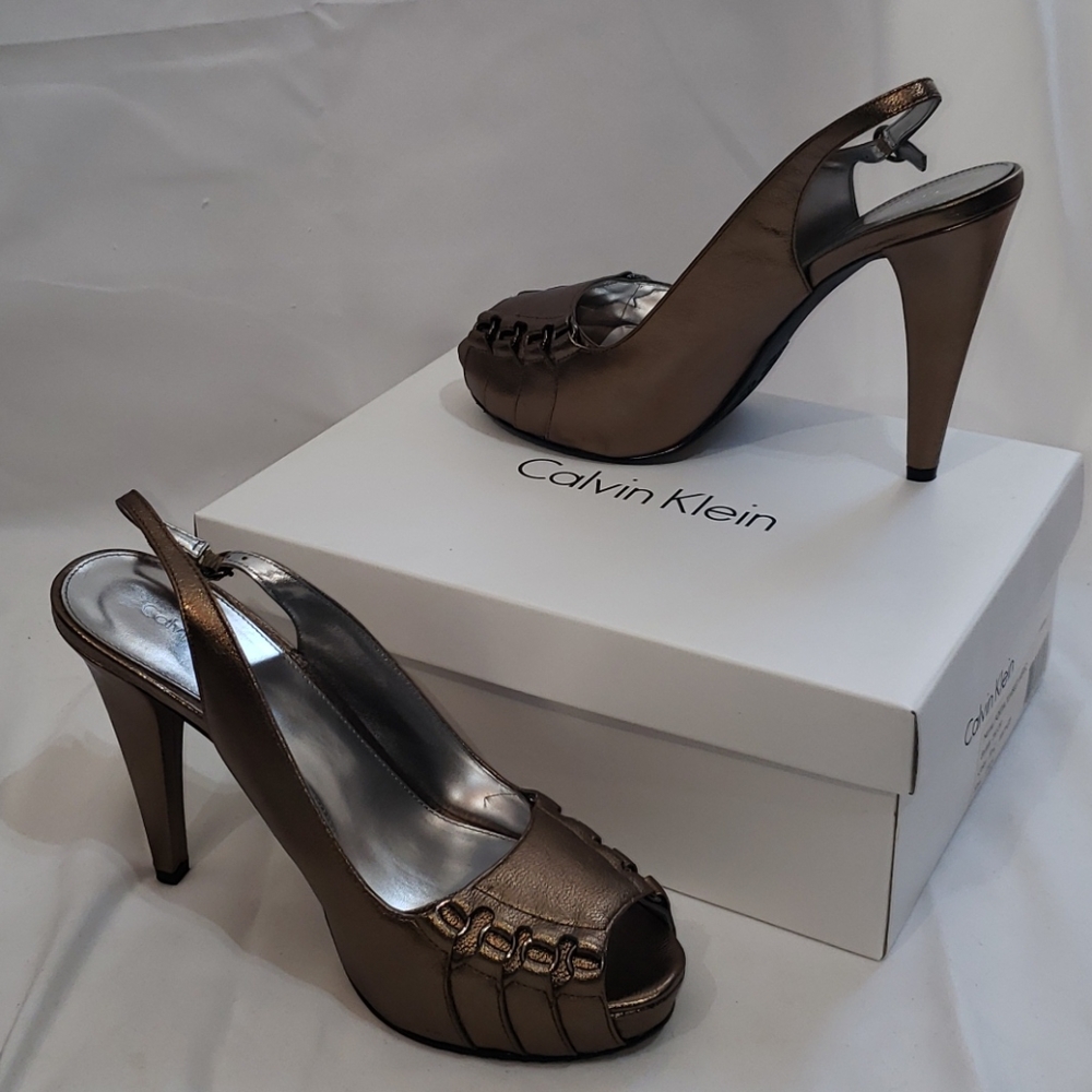 NIB Calvin Klein Portia Bronze Slingback Heels 8